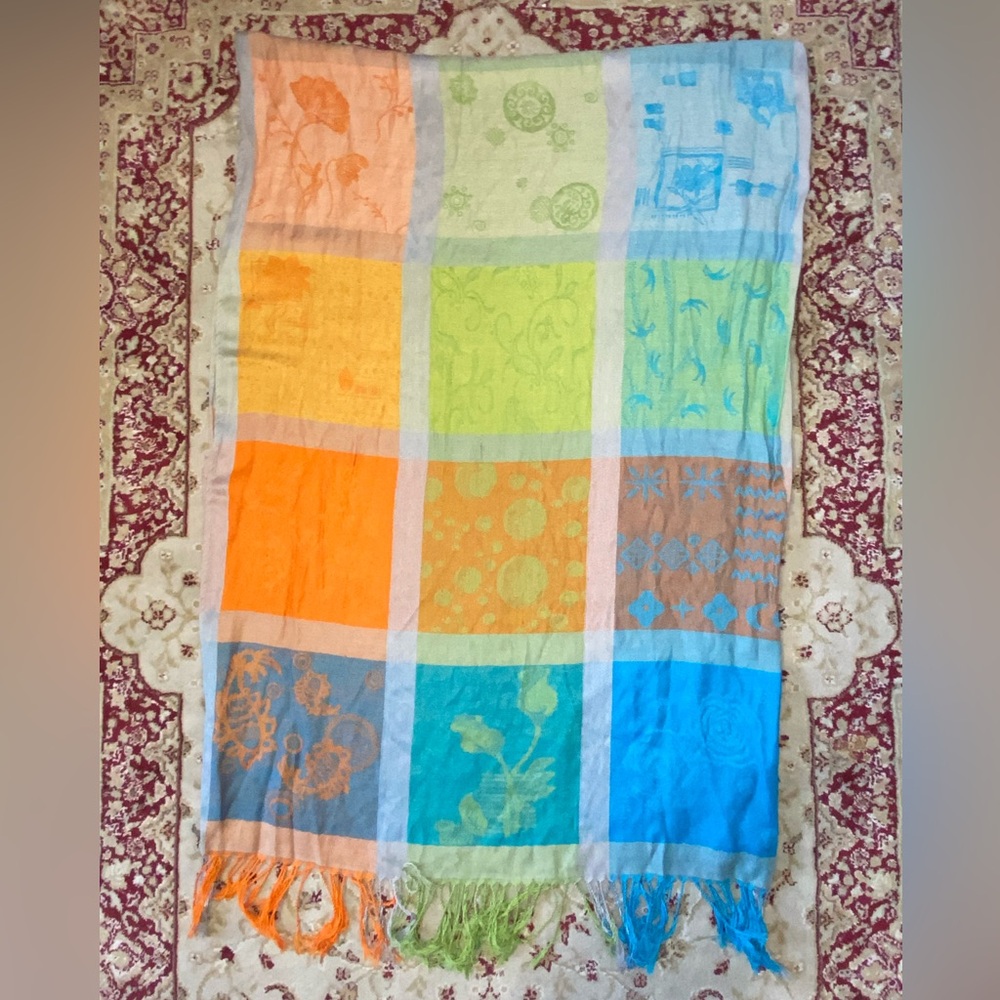Colorful Patchwork Boho Fringe Scarf